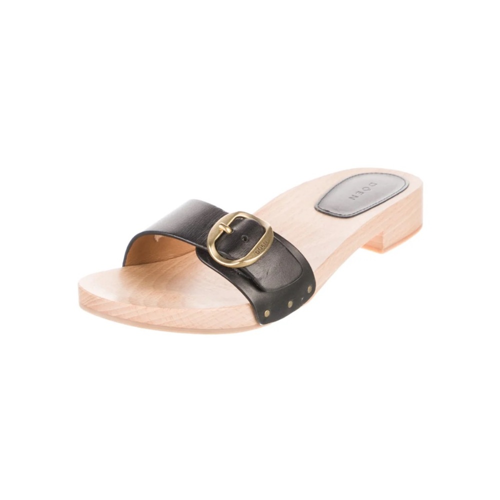 Doen Mercata Wood and Leather Slide Sandals